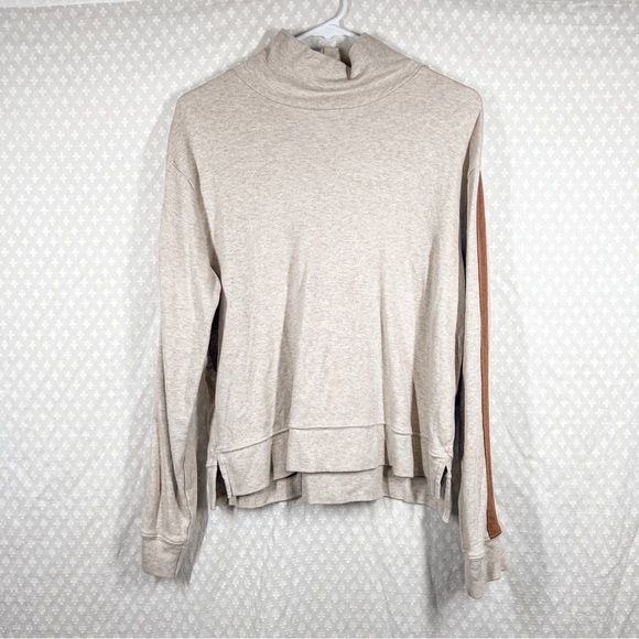 Pact Cream Brown Stripe Organic Cotton Turtleneck Top - Picture 1 of 5